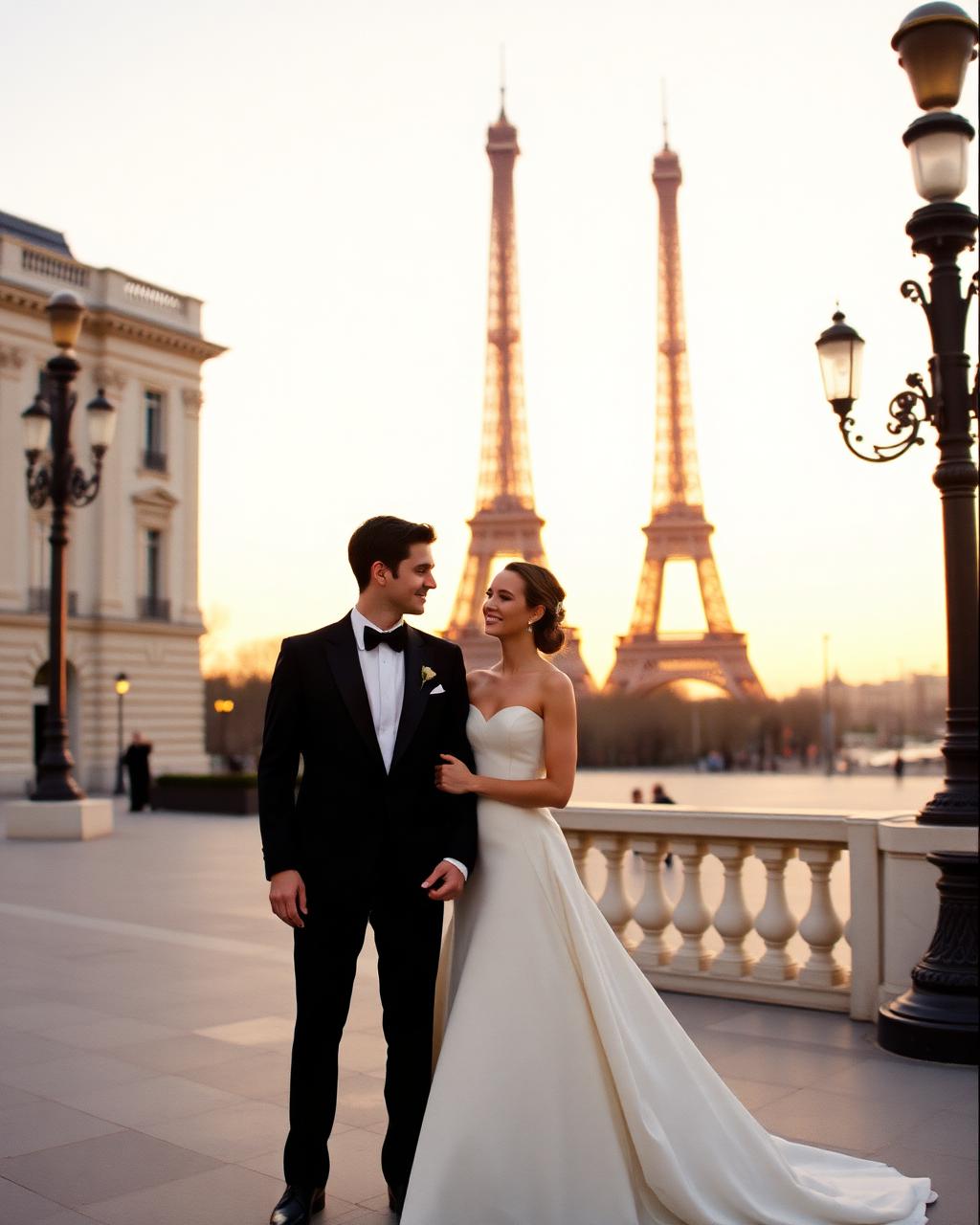 Couple at Trocadéro at sunrise